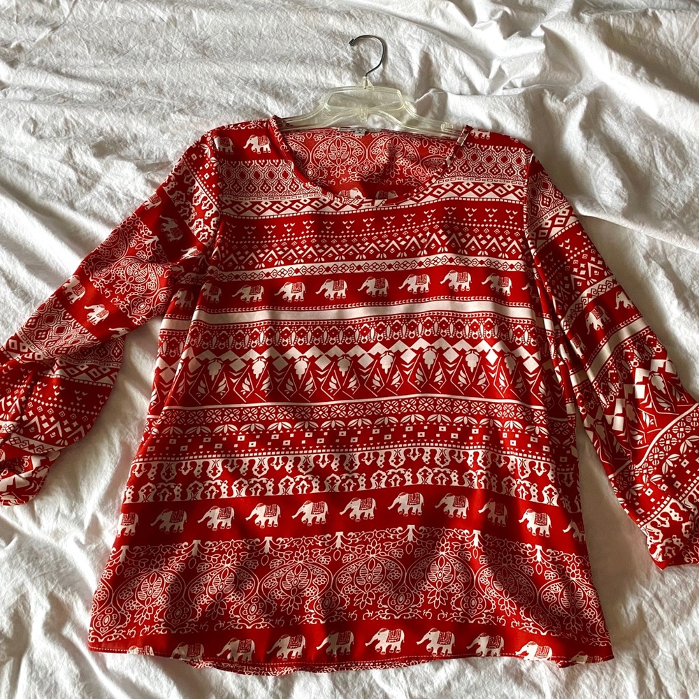 Red Elephant Patterned Top